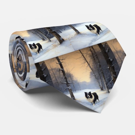 Border Collie Laat het sneeuwen Kerstmis Stropdas (Opgerold)