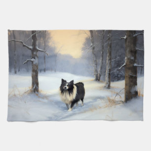 Border Collie Laat het sneeuwen Kerstmis Theedoek