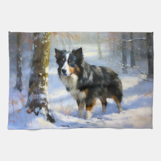 Border Collie Laat het sneeuwen Kerstmis Theedoek (Horizontaal)