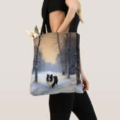 Border Collie Laat het sneeuwen Kerstmis Tote Bag (Dichtbij)