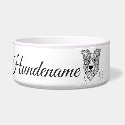Border Collie Line Art personalized bowl Voerbakje (Voorkant)
