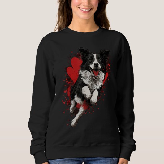 Border Collie Love Heart Valentines Day Border Col Trui (Voorkant)