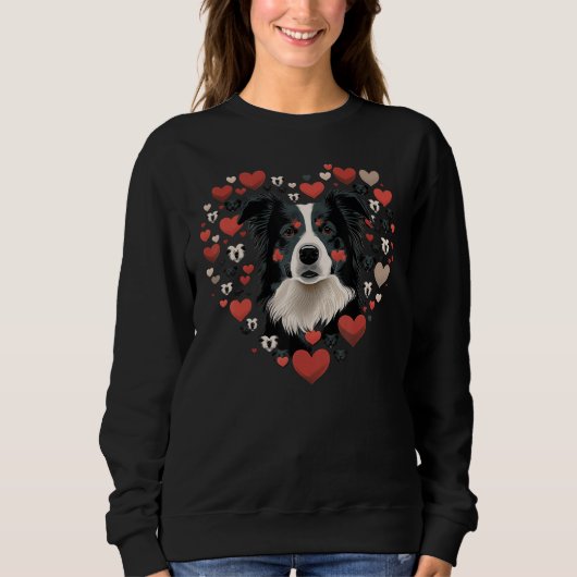 Border Collie Love Heart Valentines Day Border Col Trui (Voorkant)