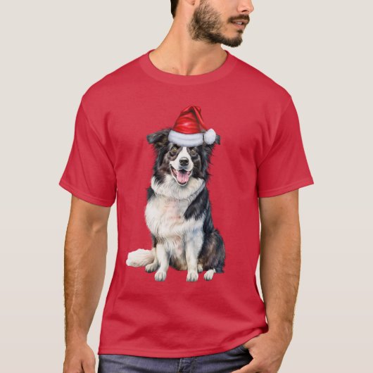 Border Collie Lover Funny Kersthond Holiday T-shirt (Voorkant)