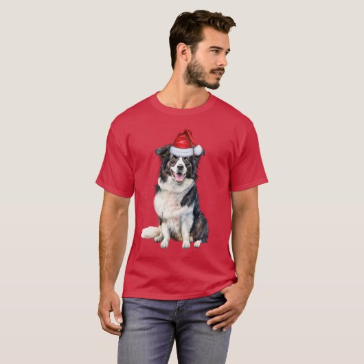 Border Collie Lover Funny Kersthond Holiday T-shirt (Voorkant volledig)