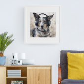 Border collie luisteren naar hoofdtelefoon poster
