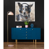 Border collie luisteren naar hoofdtelefoon poster