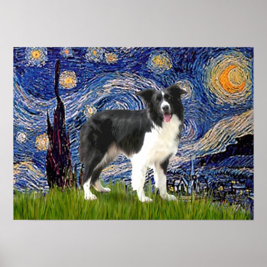 Border Collie (M) - Sterrennacht Poster (Voorkant)