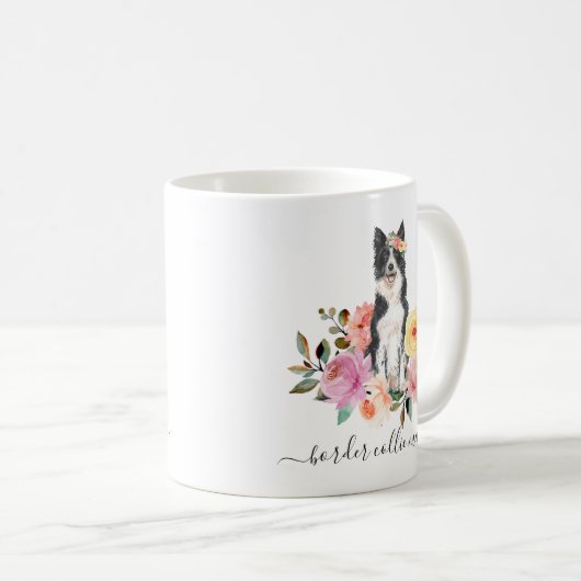 Border Collie Ma Floral Coffee Mok (Voorkant rechts)
