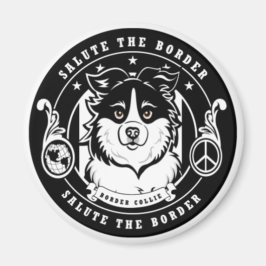 Border Collie Magnet Ronde (Voorkant)