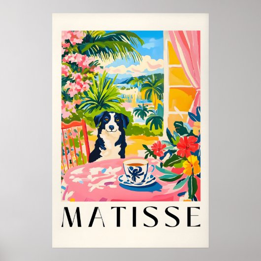 Border Collie Matisse Print Grappige Hond & Koffie (Voorkant)