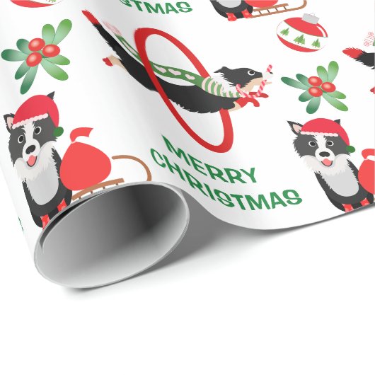 Border Collie Merry Kerstmis Cadeaupapier (Rol Hoek)
