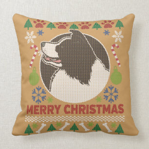 Border Collie Merry Kerstmis Ugly Sweater Kussen