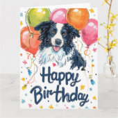 Border Collie met Ballonnen Kaart (Gele Bloem)