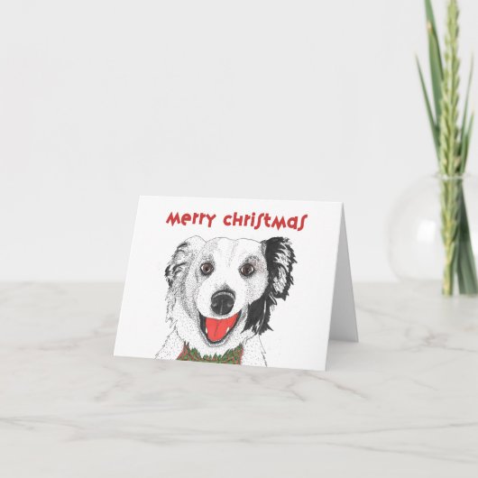 Border Collie met Bow Stropdas - Vrolijk kerstfees Feestdagen Kaart (Voorkant)