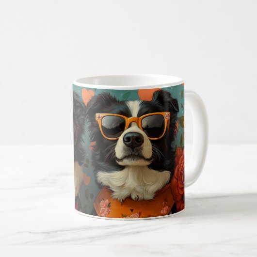 Border Collie Met Hart Rozen Valentijnsdag Koffiemok (Voorkant rechts)