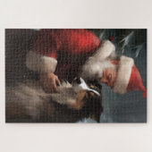 Border Collie met Kerstman Festieve Kerstmis Legpuzzel (Horizontaal)