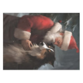 Border Collie met Kerstman Festieve Kerstmis Tafelkleed (Voorkant (Horizontaal))