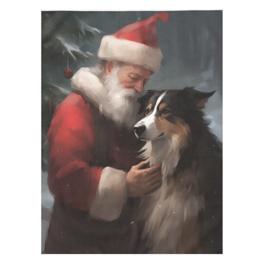 Border Collie met Kerstman Festieve Kerstmis Tafelkleed (Voorkant)