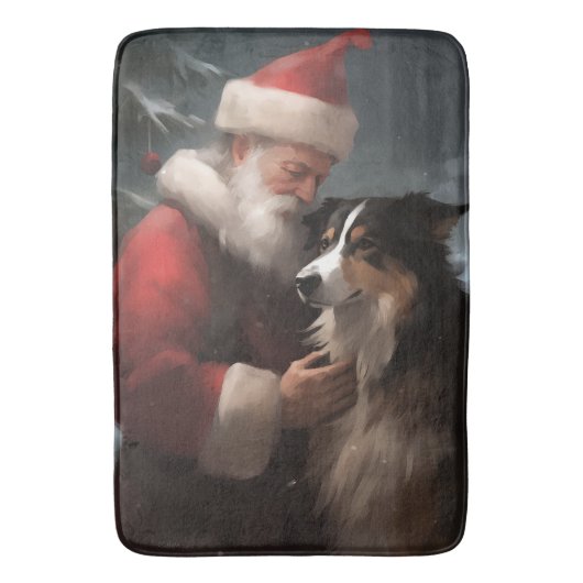 Border Collie met Kerstman Festive Kerstmis Badmat (Voorkant Verticaal)
