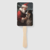 Border Collie met Kerstman Festive Kerstmis Handwaaier (Achterkant)