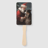 Border Collie met Kerstman Festive Kerstmis Handwaaier (Voorkant)