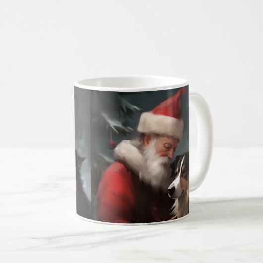 Border Collie met Kerstman Festive Kerstmis Koffiemok (Voorkant rechts)