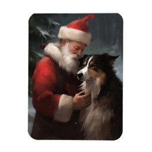 Border Collie met Kerstman Festive Kerstmis Magneet
