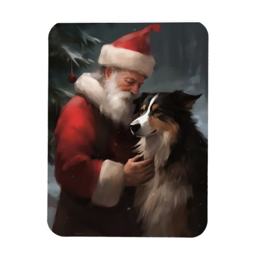 Border Collie met Kerstman Festive Kerstmis Magneet (Verticaal)