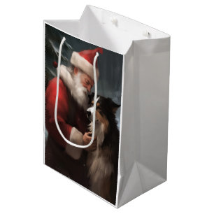 Border Collie met Kerstman Festive Kerstmis Medium Cadeauzakje