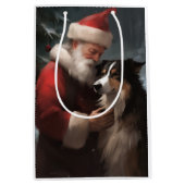 Border Collie met Kerstman Festive Kerstmis Medium Cadeauzakje (Voorkant)