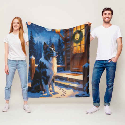 Border Collie Met Kerstverlichting Vakantie Fleece Deken (In situ)