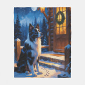 Border Collie Met Kerstverlichting Vakantie Fleece Deken (Voorkant)