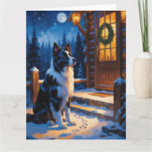 Border Collie met kerstverlichting Vakantie Kaart (Voorkant)