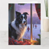 Border Collie met kerstverlichting Vakantie Kaart (Voorkant)