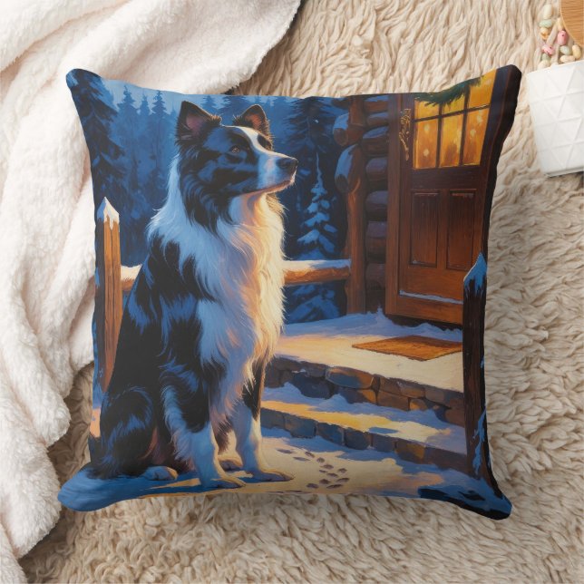 Border Collie met Kerstverlichting Vakantie Kussen (Deken)