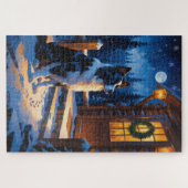 Border Collie Met Kerstverlichting Vakantie Legpuzzel (Horizontaal)