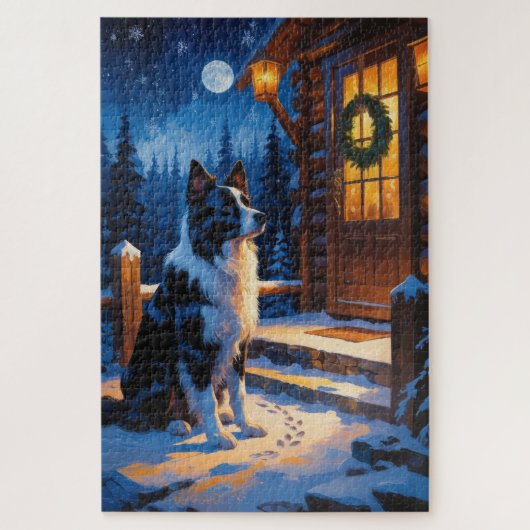 Border Collie Met Kerstverlichting Vakantie Legpuzzel (Verticaal)