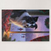 Border Collie Met Kerstverlichting Vakantie Legpuzzel (Horizontaal)