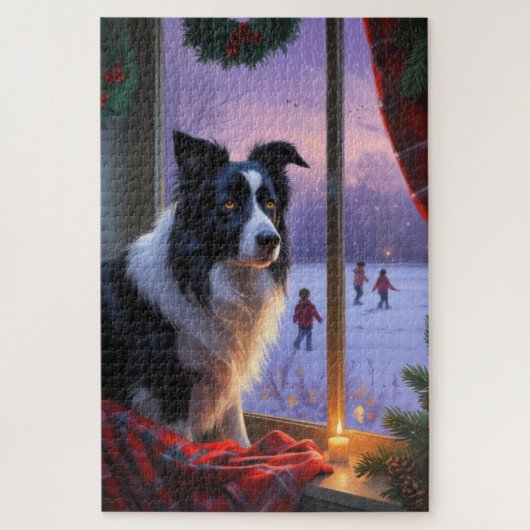 Border Collie Met Kerstverlichting Vakantie Legpuzzel (Verticaal)