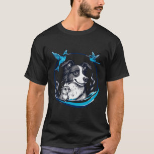 Border Collie met Otter en Blauwe Vogels T-shirt