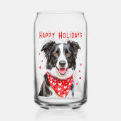 Border Collie met Rode Hart Bandana Kerstmis Blikvorm Glas (Achterkant)