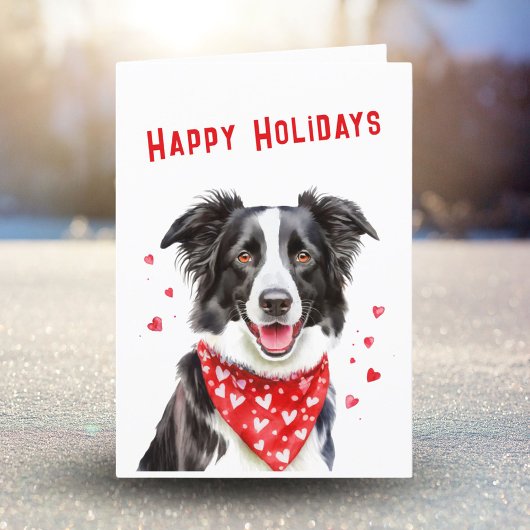 Border Collie met Rode Hart Bandana Kerstmis Feestdagen Kaart