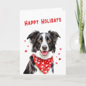 Border Collie met Rode Hart Bandana Kerstmis Feestdagen Kaart (Voorkant)