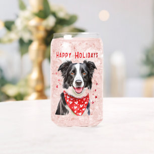 Border Collie met Rode Hart Sjaal Kerstmis Blikvorm Glas