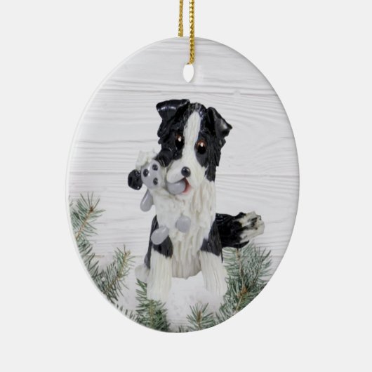 Border Collie met Sheep Kerstversiering Keramisch Ornament (Rechts)