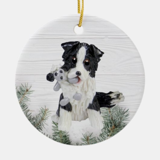 Border Collie met Sheep Kerstversiering Keramisch Ornament (Voorkant)