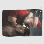 Border Collie met Sinterklaas Festief Kerstfeest Golfhanddoek (Horizontaal)