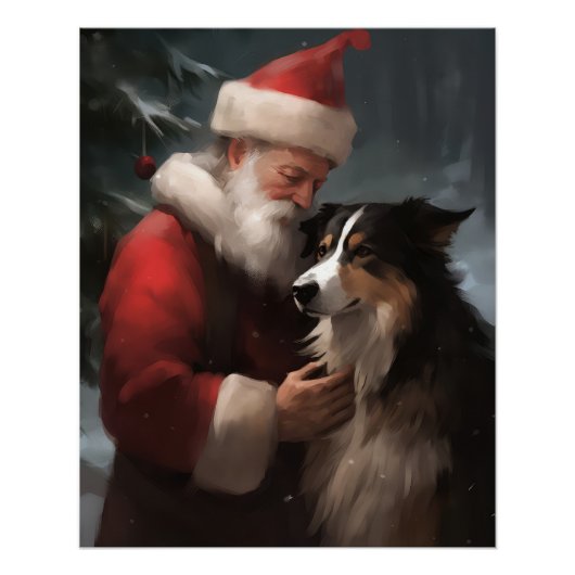 Border Collie met Sinterklaas Festieve Kerstmis Perfect Poster (Voorkant)