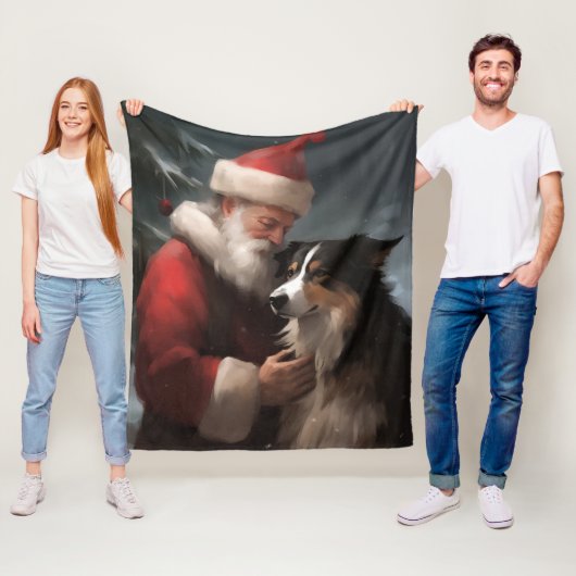 Border Collie met Sinterklaas Festive Kerstmis Fleece Deken (In situ)